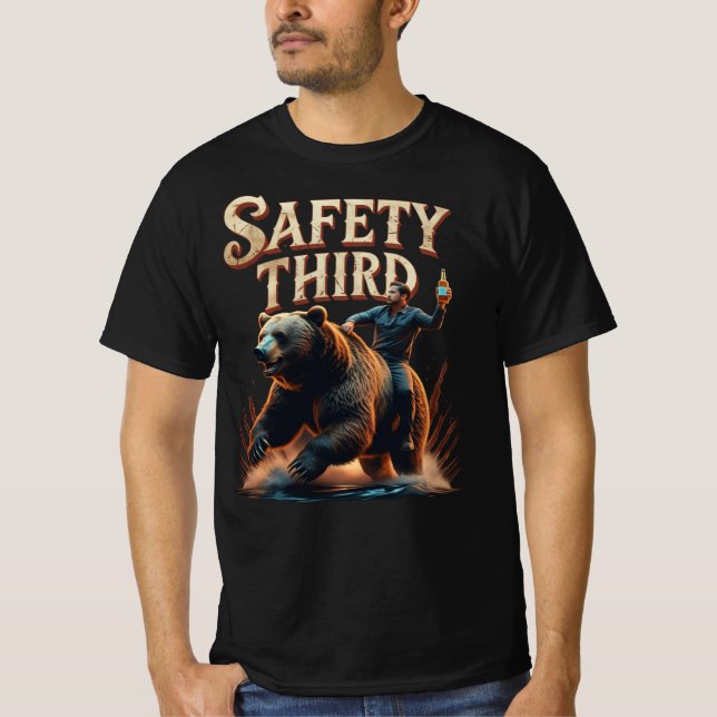 T-shirt Cavalier de l'ours drôle Sécurité Troisième (Devant)