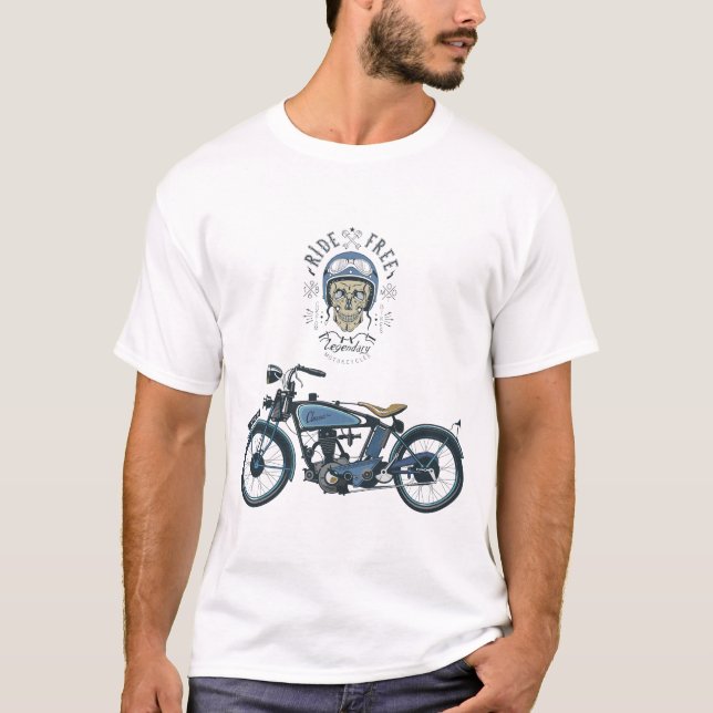 T-shirt cavalier de moto et vieille motocyclette, couleur (Devant)