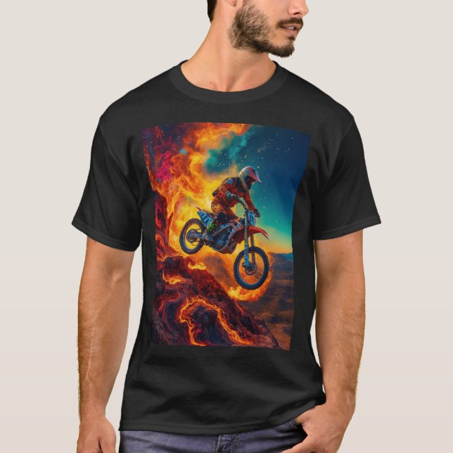 T-shirt Cavalier de Motocross échappant aux flammes (Devant)