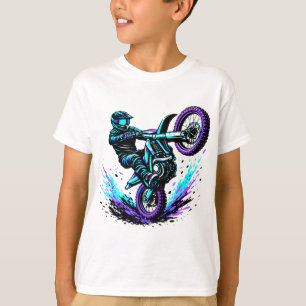 T-shirt Cavalier de Motocross Faisant une Roue Arrière en