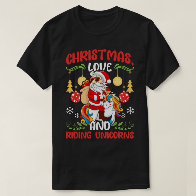 T-shirt Cavalier Fille Licorne Chevaux Noël Amour Ride (Design devant)