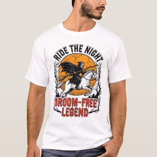 T-shirt Cavalier Halloween Vintage Art Spooky Sans Balai_1