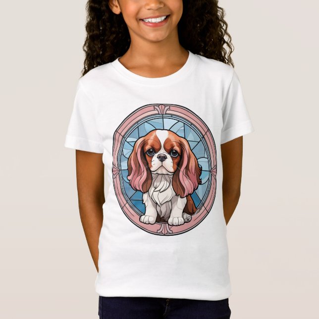 T-Shirt Cavalier King Charles Pastel Vitrail rose (Devant)