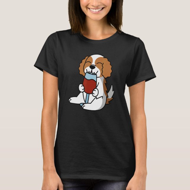 T-shirt Cavalier King Charles Spaniel Buvant du Vin Chien (Devant)