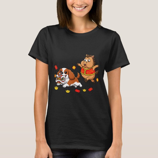 T-shirt Cavalier King Charles Spaniel Cheval Chinois Heure (Devant)