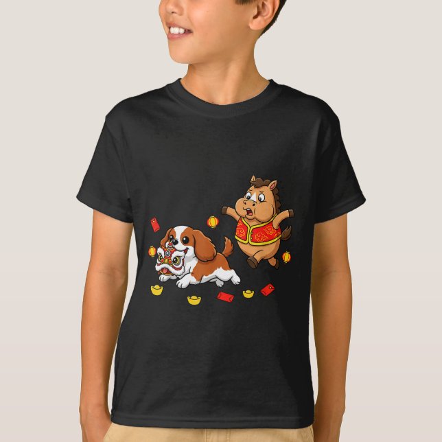 T-shirt Cavalier King Charles Spaniel Cheval Chinois Heure (Devant)