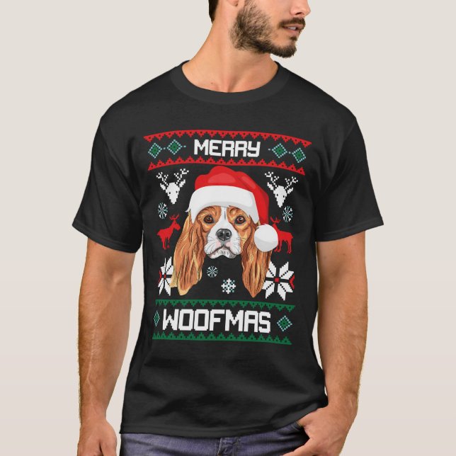 T-shirt Cavalier King Charles Spaniel Joyeux Woofmas (Devant)