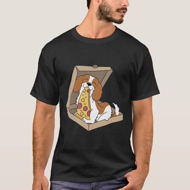 T-shirt Cavalier King Charles Spaniel Manger Pizza Funny D (Devant)