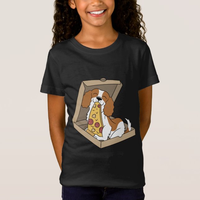 T-Shirt Cavalier King Charles Spaniel Manger Pizza Funny D (Devant)