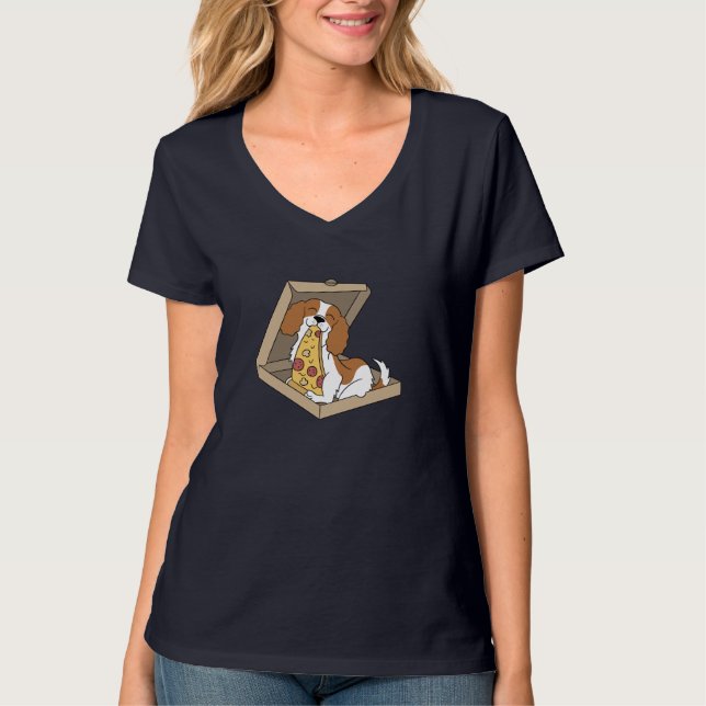 T-shirt Cavalier King Charles Spaniel Manger Pizza Funny D (Devant)