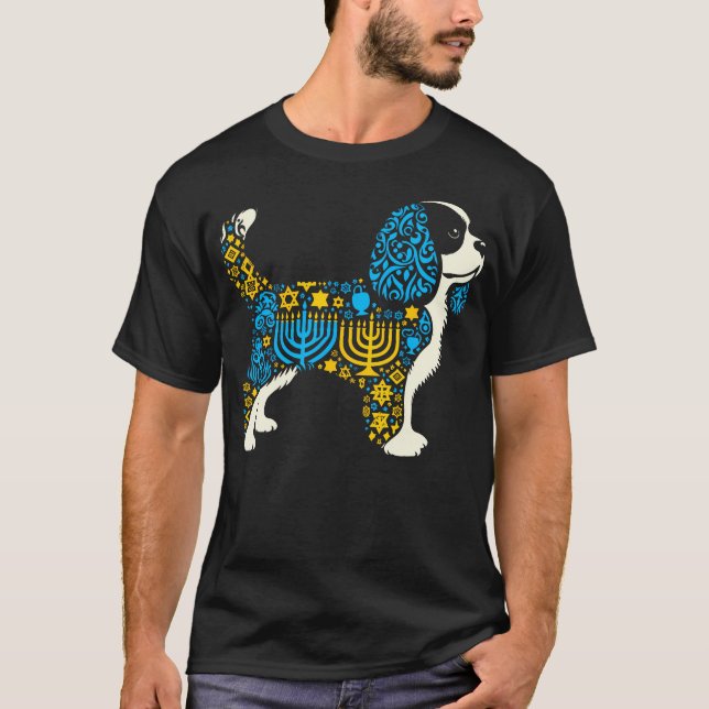 T-shirt Cavalier King Charles Spaniel Menorah juive Hanuk (Devant)