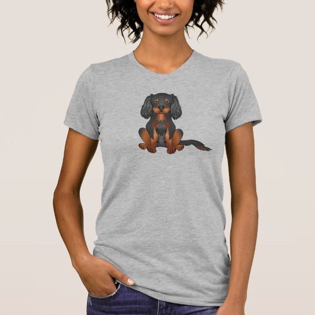 T-shirt Cavalier King Charles Spaniel noir et feu (Devant)
