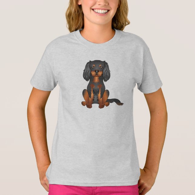 T-shirt Cavalier King Charles Spaniel noir et feu (Devant)