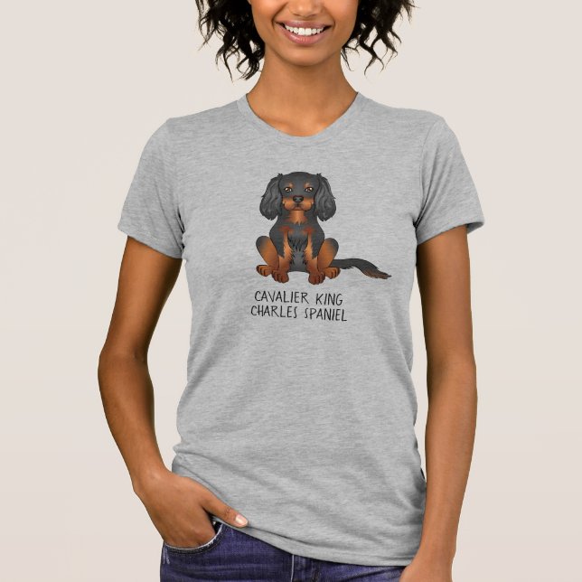 T-shirt Cavalier King Charles Spaniel noir et feu & Texte (Devant)
