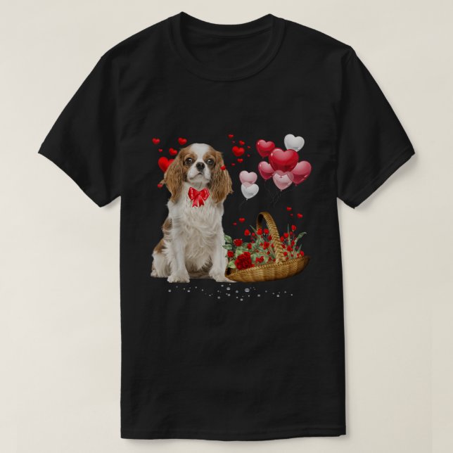 T-shirt Cavalier King Charles Spaniel Red Heart Valentine (Design devant)