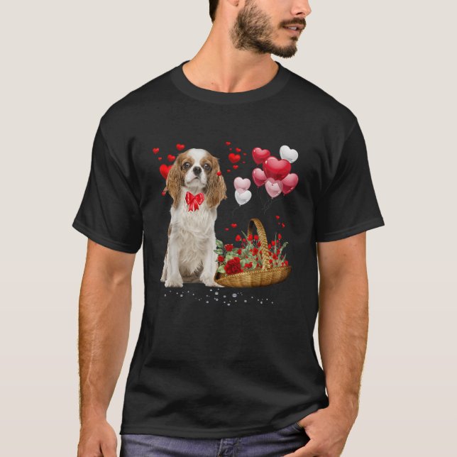 T-shirt Cavalier King Charles Spaniel Red Heart Valentine (Devant)