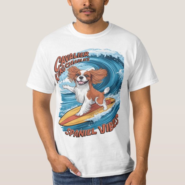 T-shirt Cavalier King Charles Spaniel Shreds Wave Surfing (Devant)