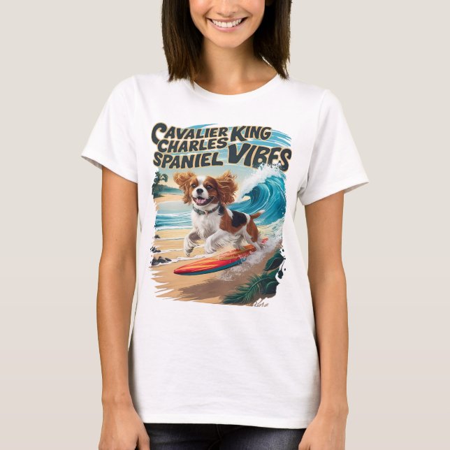 T-shirt Cavalier King Charles Spaniel Surf (Devant)