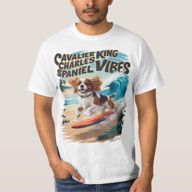 T-shirt Cavalier King Charles Spaniel Surf (Devant)