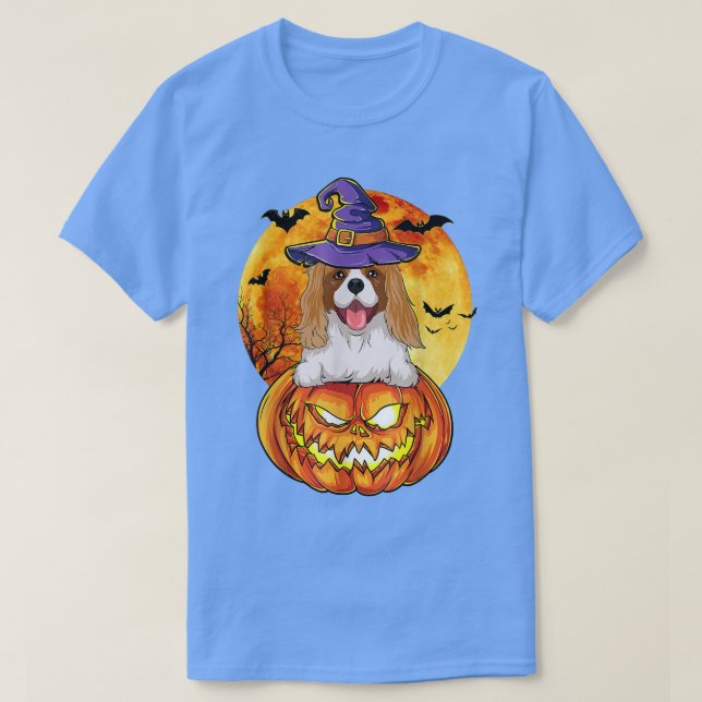 T-shirt Cavalier King Charles Spaniel Witch Pumkin Hallow (Design devant)
