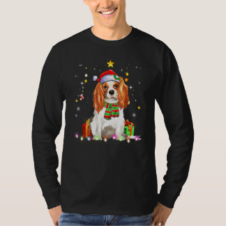 T-shirt Cavalier King Chien Père Noël Arbre de Noël Lumièr