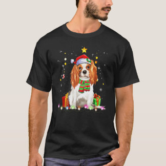 T-shirt Cavalier King Chien Père Noël Arbre de Noël Lumièr