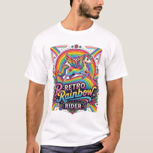 T-shirt Cavalier Licorne Arc-en-Ciel Rétro