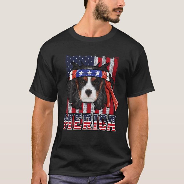 T-shirt Cavalier Roi Charles Spaniel Merica 4 juillet D (Devant)