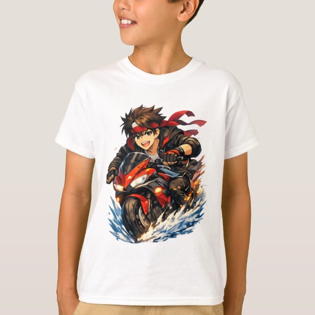 T-shirt Cavalier Rouge Flamboyant Splash Moto (Devant)
