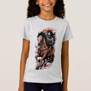 T-Shirt Cavalier squelette enflammé sur un cheval au galop