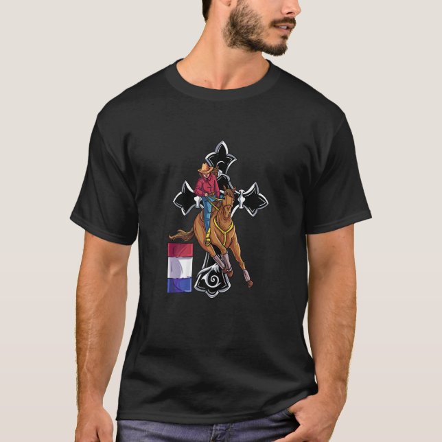 T-shirt Cavalière fière chrétienne de course de tonneaux f (Devant)