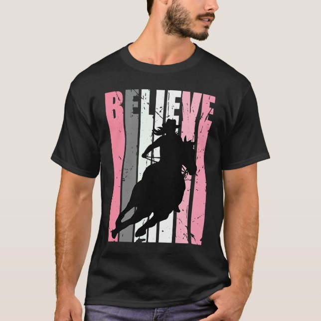 T-shirt Cavalière rose de course de barrels de cheval à ch (Devant)