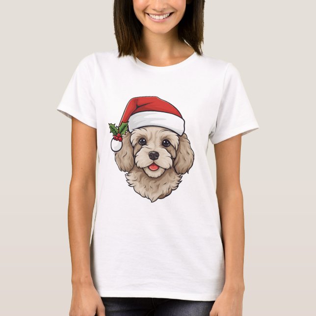 T-shirt Cavapoo Cavoodle de Noël - crème (Devant)