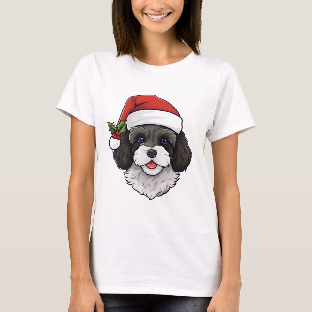 T-shirt Cavapoo Cavoodle de Noël - noir et blanc (Devant)