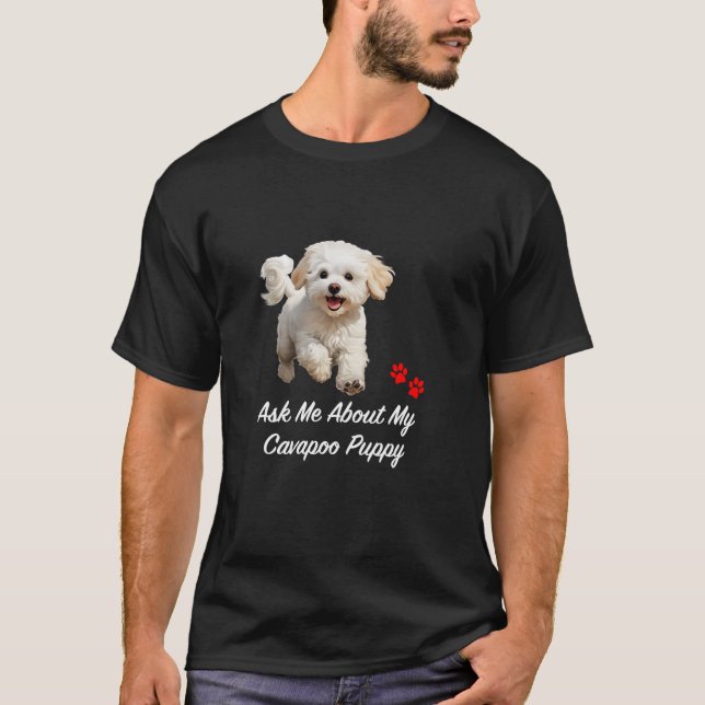 T-shirt Cavapoo Chien blanc mignon avec chiot Paw (Devant)