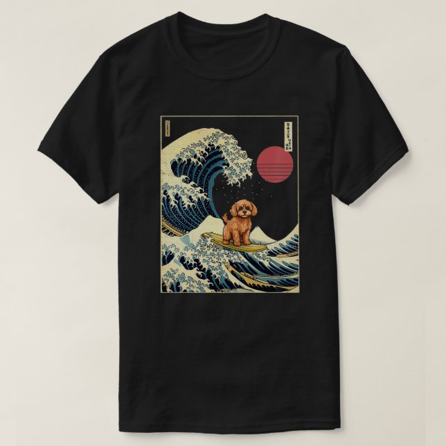 T-shirt Cavapoo Japonais Kanagawa Vague Surf drôle Chien (Design devant)