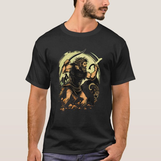 T-shirt Caveman Hunting Beasts (Devant)