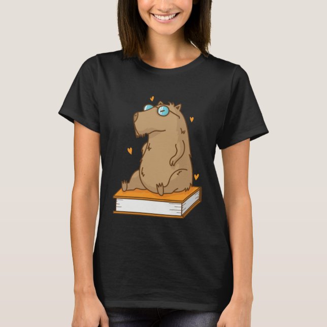 T-shirt Caviidae Guinea Pig loves reading Books (Devant)
