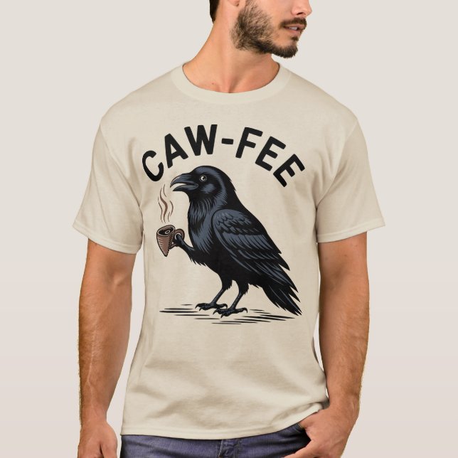 T-shirt Cawfee Raven Drinking Coffee Pun (Devant)