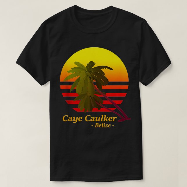 T-SHIRT CAYE CAULKER, BELIZZE BEACH SUNSET PETITE ÎLE VAC (Design devant)