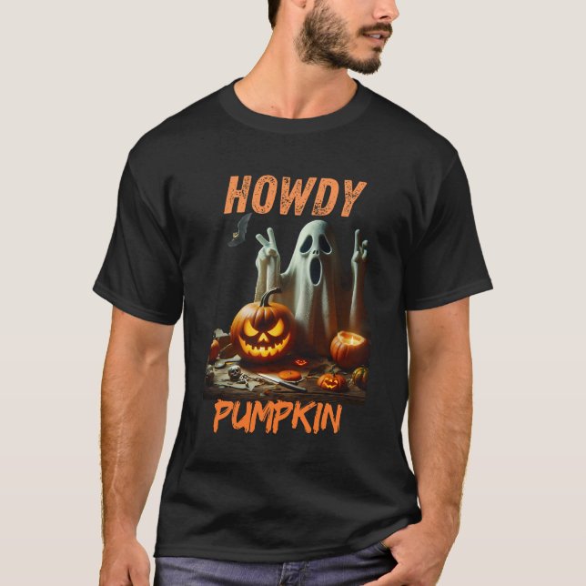 T-shirt Ce fantôme a quelque chose à dire... HOWDY CITROUI (Devant)