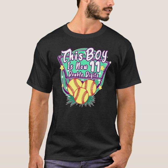 T-shirt Ce Garçon Est Maintenant 11 Chiffres Double Softba (Devant)