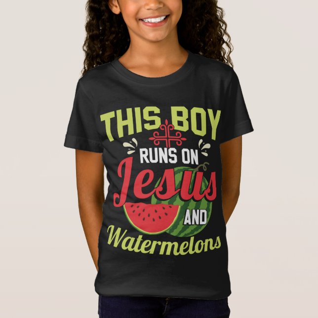 T-Shirt Ce Garçon Fait Fil Sur Jésus Et Les Pastèques (Devant)