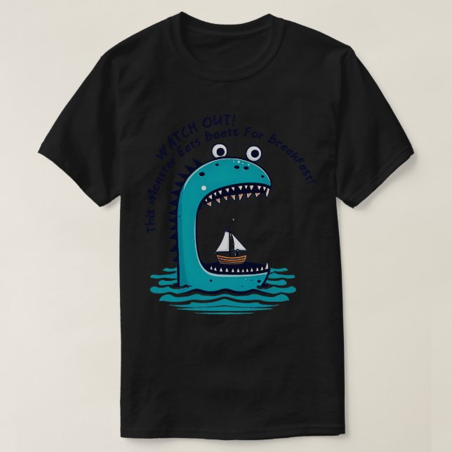 T-shirt Ce monstre mange des bateaux pour le petit déjeune (Design devant)