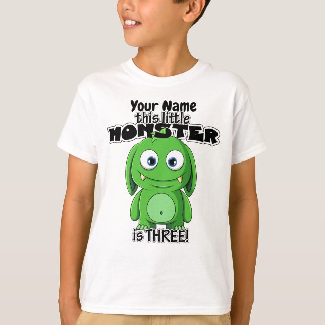 T-shirt Ce petit monstre est trois (Devant)
