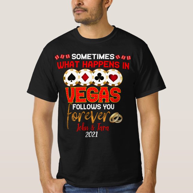 T-shirt Ce qui se passe à Vegas Anniversaire Marié Couple  (Devant)