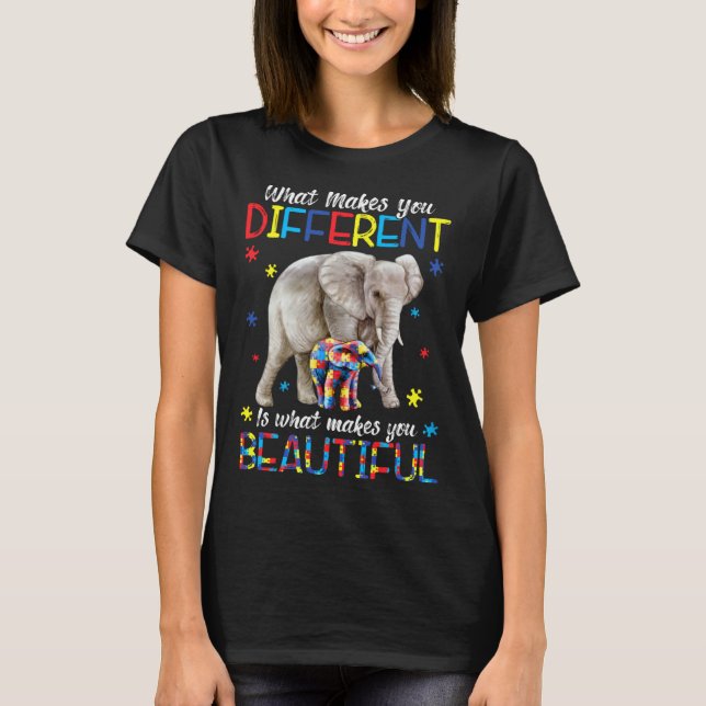 T-shirt Ce qui vous rend différent Éléphant Maman Autisme  (Devant)