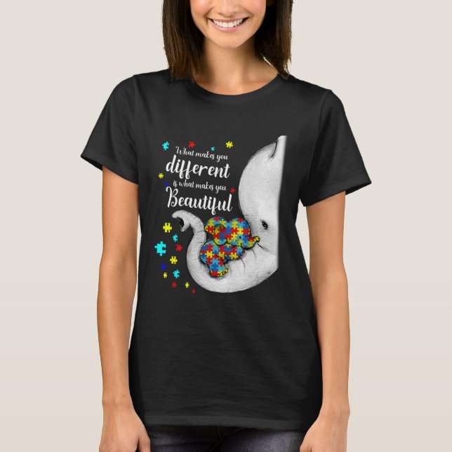 T-shirt Ce qui vous rend différents éléphant maman Autisme (Devant)