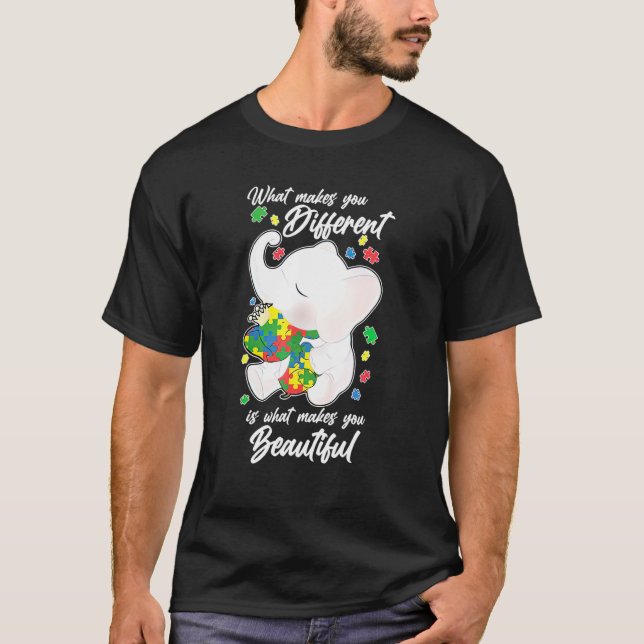 T-shirt Ce qui vous rend différents éléphant maman Autisme (Devant)