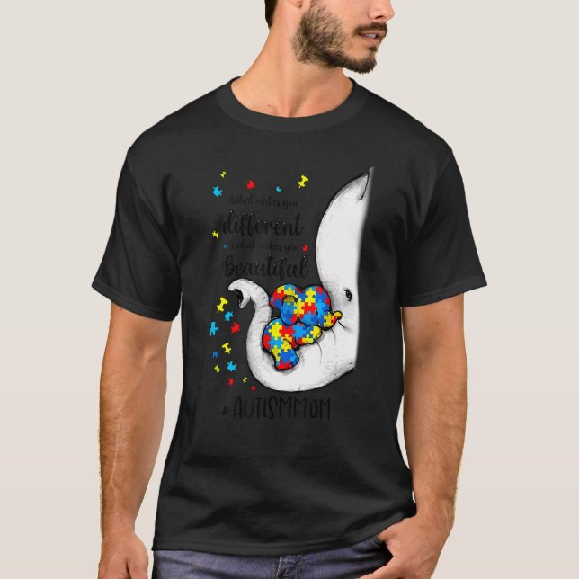 T-shirt Ce qui vous rend différents Elephant Maman Autisme (Devant)